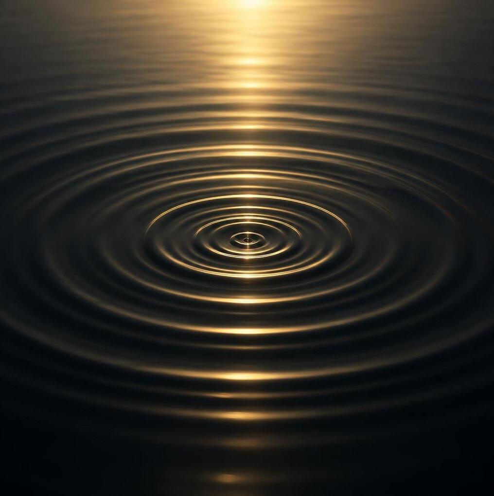 Concentric sound wave ripples in dark water lit from above
