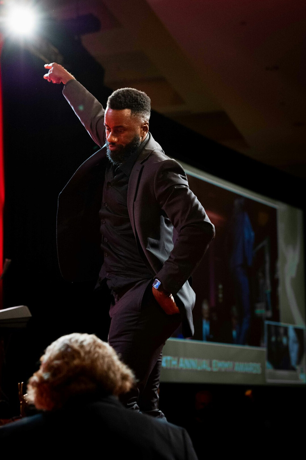 confident businessman on stage