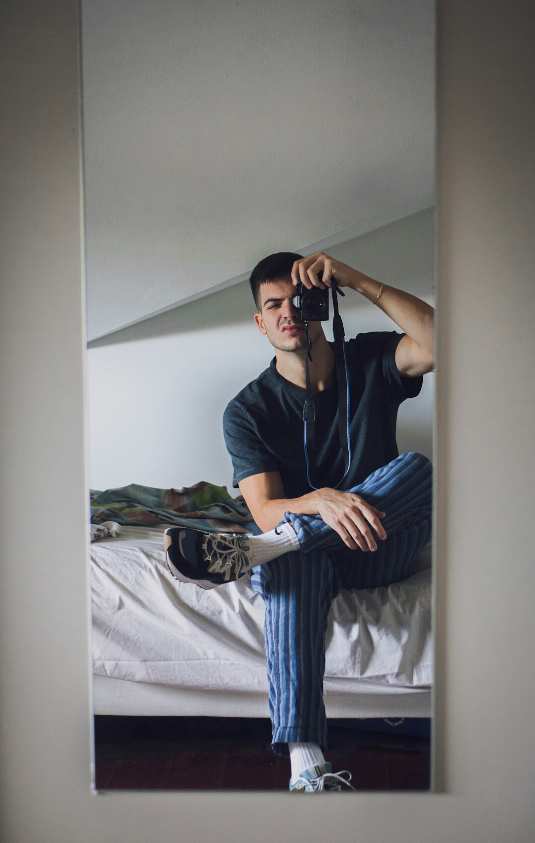 man practicing speech in mirror