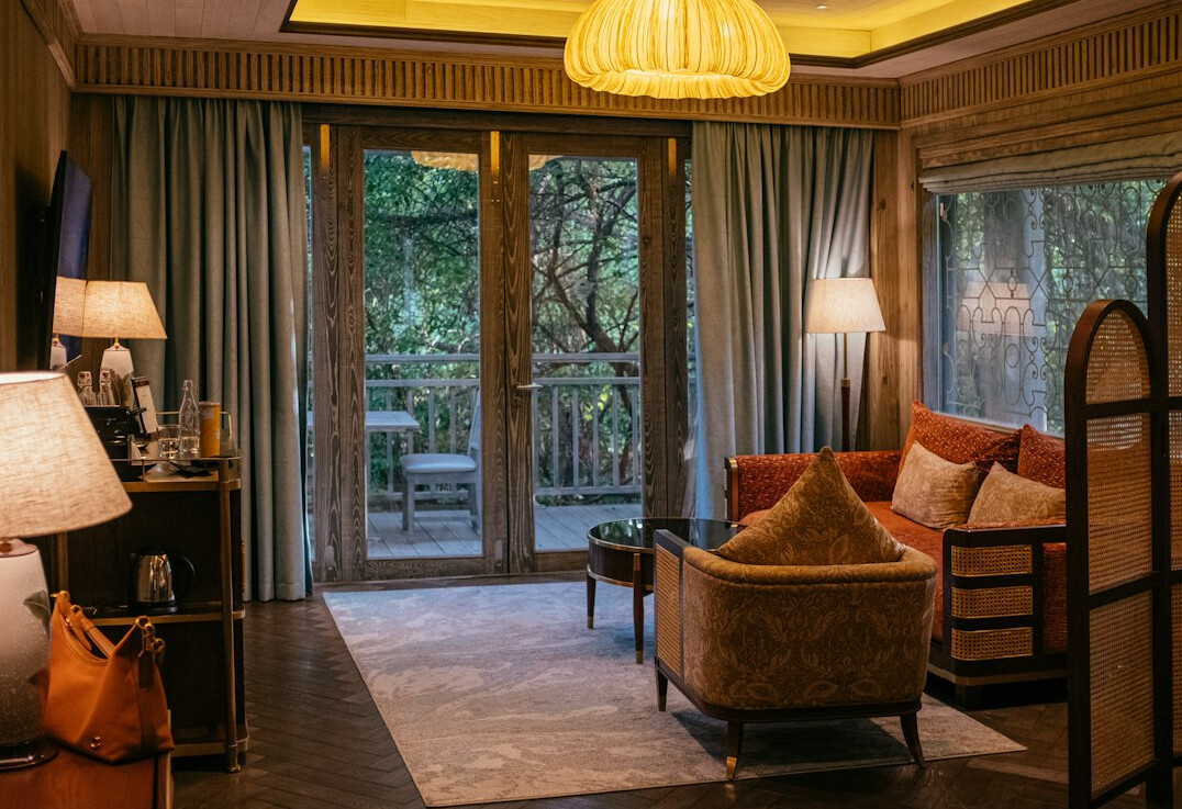 Two leather armchairs facing each other in a calm private room